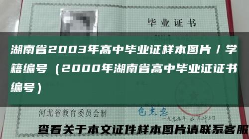 湖南省2003年高中毕业证样本图片／学籍编号（2000年湖南省高中毕业证证书编号）缩略图