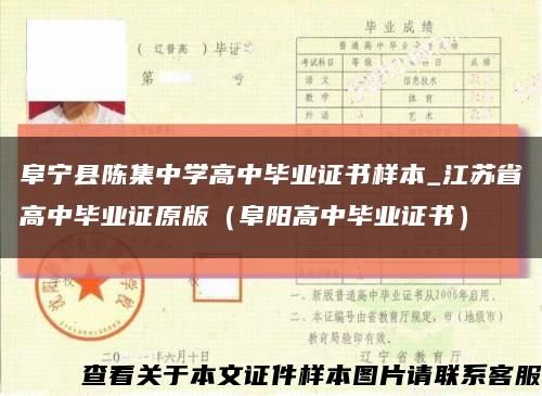 阜宁县陈集中学高中毕业证书样本_江苏省高中毕业证原版（阜阳高中毕业证书）缩略图
