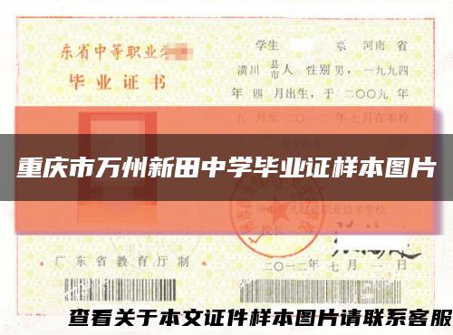 重庆市万州新田中学毕业证样本图片缩略图