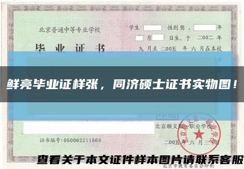鲜亮毕业证样张，同济硕士证书实物图！缩略图