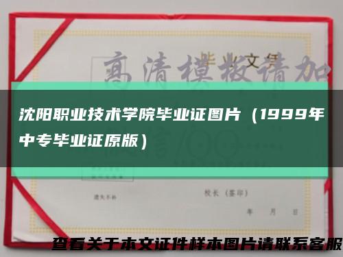 沈阳职业技术学院毕业证图片（1999年中专毕业证原版）缩略图