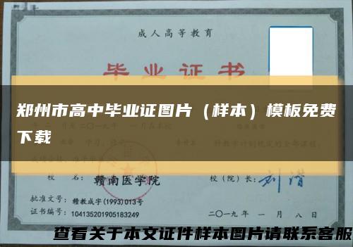 郑州市高中毕业证图片（样本）模板免费下载缩略图