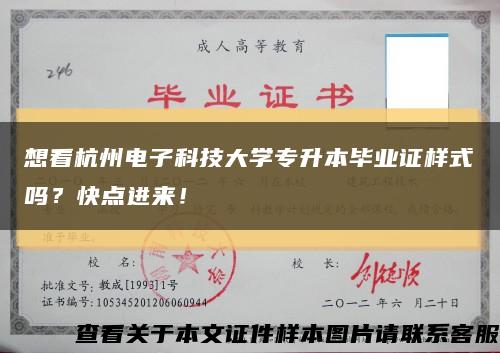 想看杭州电子科技大学专升本毕业证样式吗？快点进来！缩略图