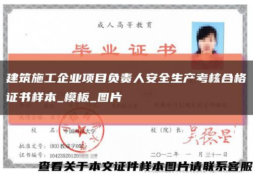 建筑施工企业项目负责人安全生产考核合格证书样本_模板_图片缩略图