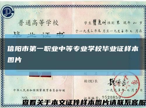 信阳市第一职业中等专业学校毕业证样本图片缩略图