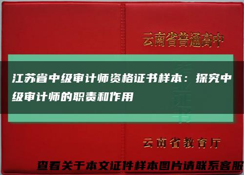 江苏省中级审计师资格证书样本：探究中级审计师的职责和作用缩略图