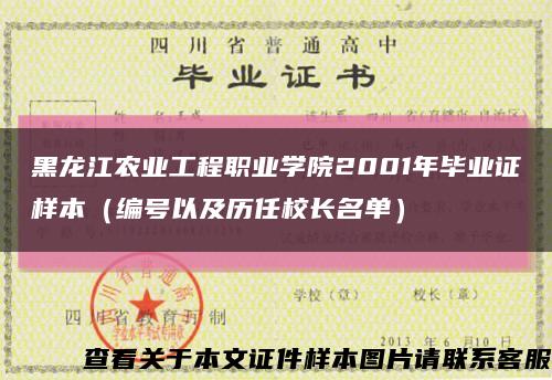 黑龙江农业工程职业学院2001年毕业证样本（编号以及历任校长名单）缩略图