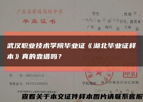武汉职业技术学院毕业证《湖北毕业证样本》真的靠谱吗？缩略图