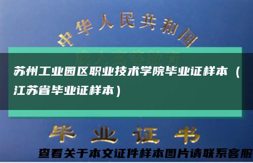 苏州工业园区职业技术学院毕业证样本（江苏省毕业证样本）缩略图