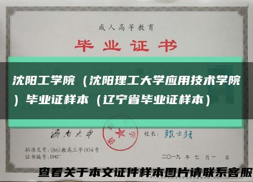 沈阳工学院（沈阳理工大学应用技术学院）毕业证样本（辽宁省毕业证样本）缩略图