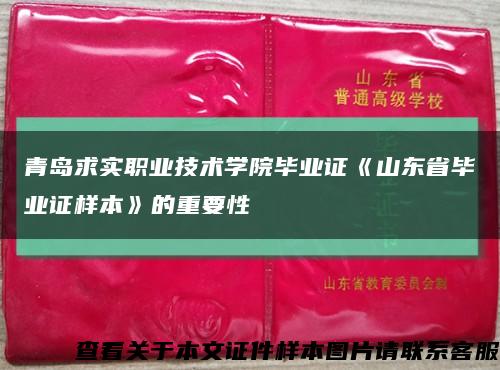 青岛求实职业技术学院毕业证《山东省毕业证样本》的重要性缩略图