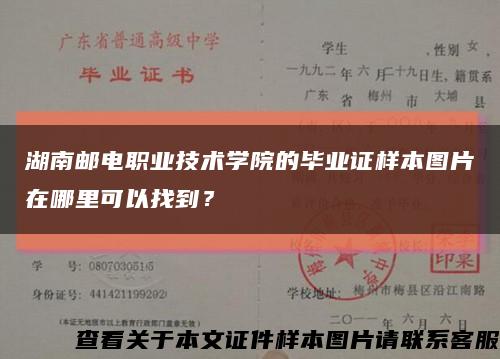 湖南邮电职业技术学院的毕业证样本图片在哪里可以找到？缩略图