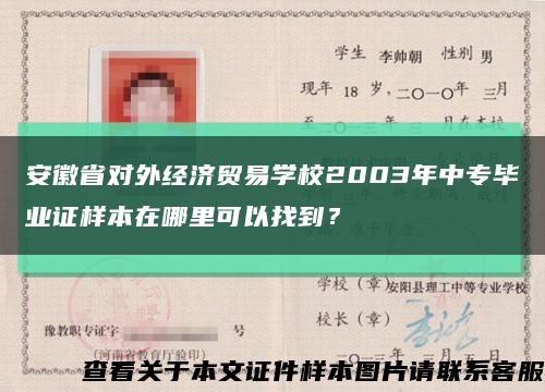 安徽省对外经济贸易学校2003年中专毕业证样本在哪里可以找到？缩略图
