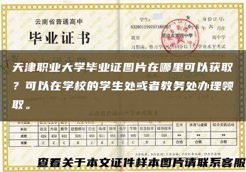 天津职业大学毕业证图片在哪里可以获取？可以在学校的学生处或者教务处办理领取。缩略图