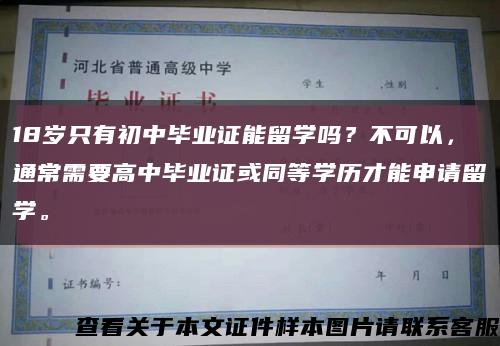 18岁只有初中毕业证能留学吗？不可以，通常需要高中毕业证或同等学历才能申请留学。缩略图