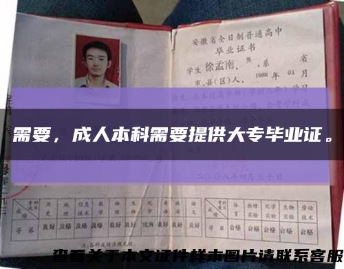 需要，成人本科需要提供大专毕业证。缩略图