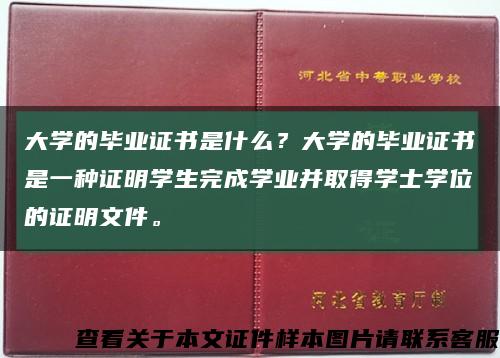 大学的毕业证书是什么？大学的毕业证书是一种证明学生完成学业并取得学士学位的证明文件。缩略图
