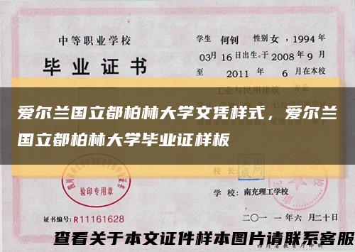 爱尔兰国立都柏林大学文凭样式，爱尔兰国立都柏林大学毕业证样板缩略图