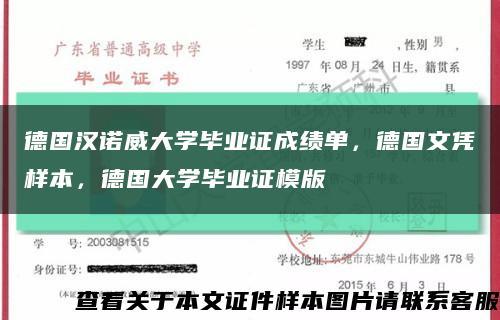 德国汉诺威大学毕业证成绩单，德国文凭样本，德国大学毕业证模版缩略图